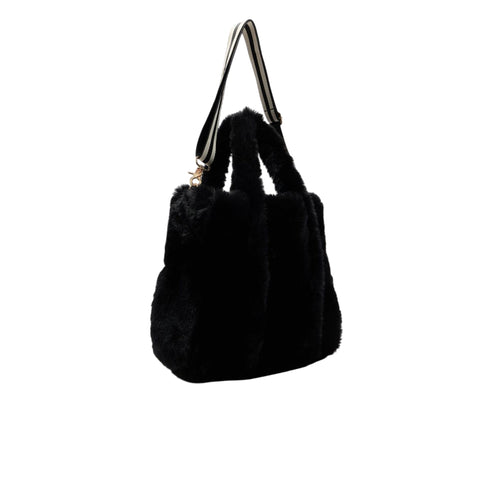 Borsa Donna in teddy, con tracolla rimovibile e patch logo frontale